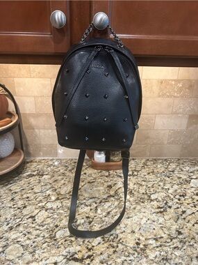 Furla Black Studded Leather Mini Backpack